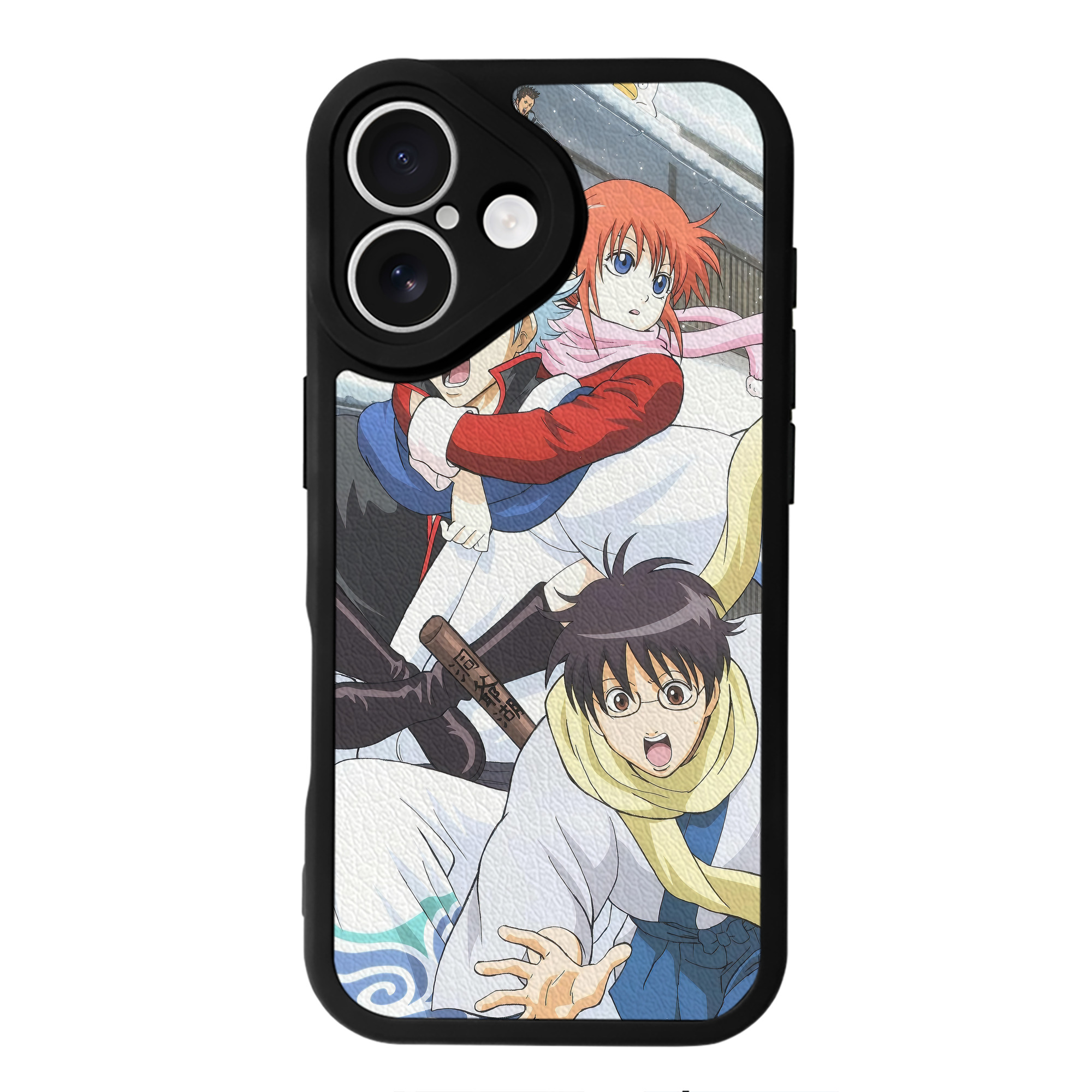 （画像用） ぎんたま 坂田銀時（さかたぎんとき） 神楽 志村新八（しむら しんぱち） GINTAMA Sakata Gintoki Kagura Shimura Shinpachi 【iPhone 16シリーズ対応】シリコンスマホケース（レザー調） 材質：シリコン